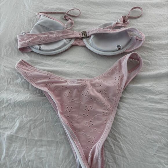 SHEIN Pink Eyelet Matching Bikini 2 Piece Swimwear Bikini Summer Medium Set - Picture 3 of 3